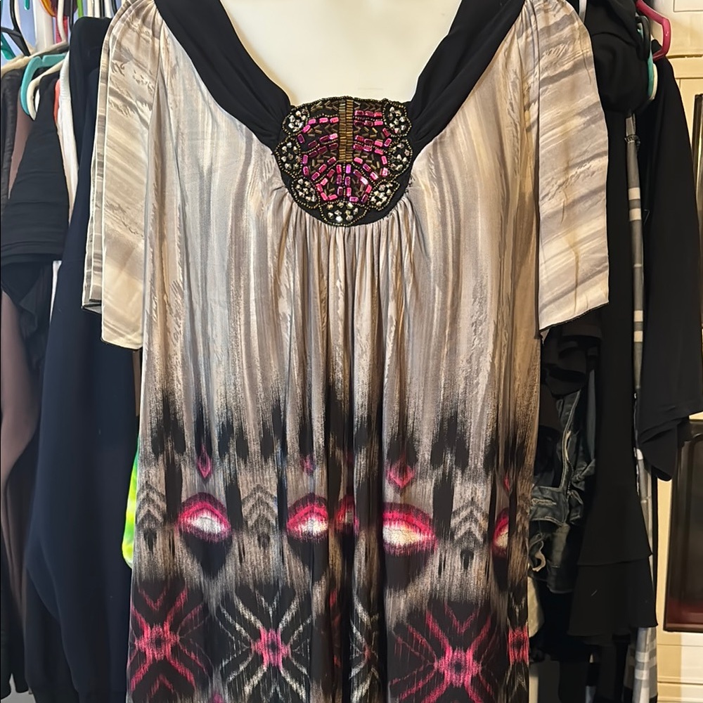 Elegant Black and Pink Embellished Women's Top